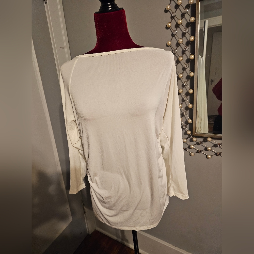 Ashley Stewart cream top with ruched sides and zipper sleeves NWT Size 12W